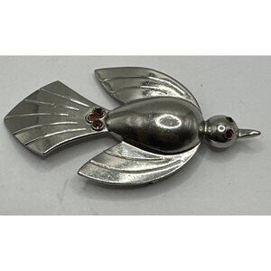 Vintage Coro Pegasus Stylistic Bird Brooch 1940s Silver Tone Amber Stones
